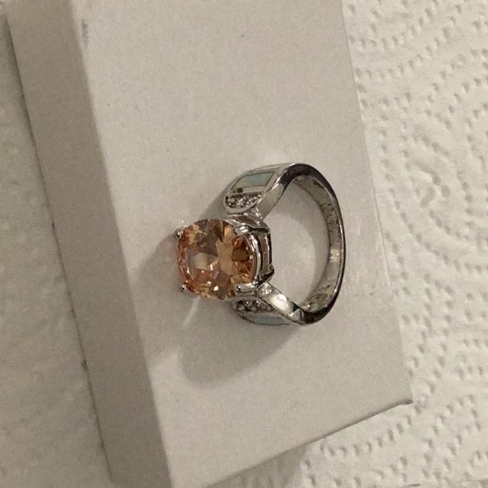Elegant Silver and Orange Gemstone Ring